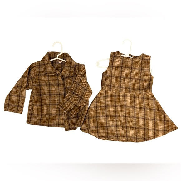 SHEIN Brown Tan Plaid Dress Coat Set Girls Size 2T - Picture 2 of 11